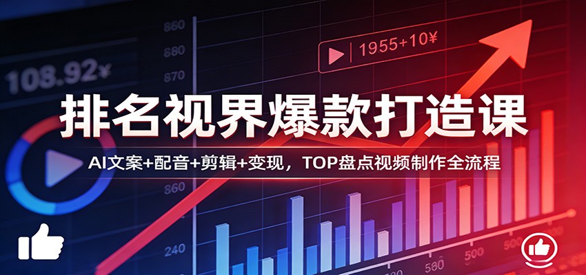 排名视界爆款打造课:AI文案+配音+剪辑+变现,TOP盘点视频制作全流程-旺仔资源库