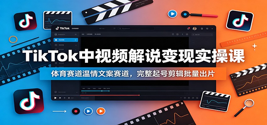 TikTok中视频解说变现实操课：体育赛道温情文案赛道，完整起号剪辑批量出片-旺仔资源库