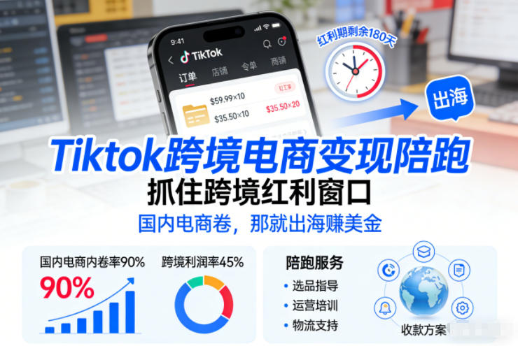 Tiktok跨境电商变现陪跑,抓住跨境红利窗口,国内电商卷,那就出海賺美金-旺仔资源库