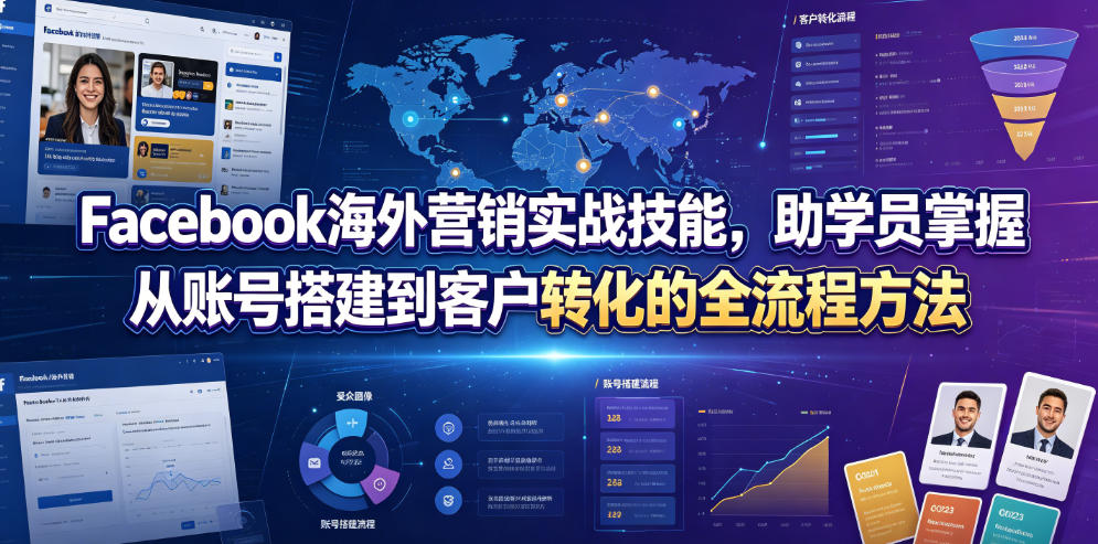 Facebook海外营销实战技能，助学员掌握从账号搭建到客户转化的全流程方法-旺仔资源库