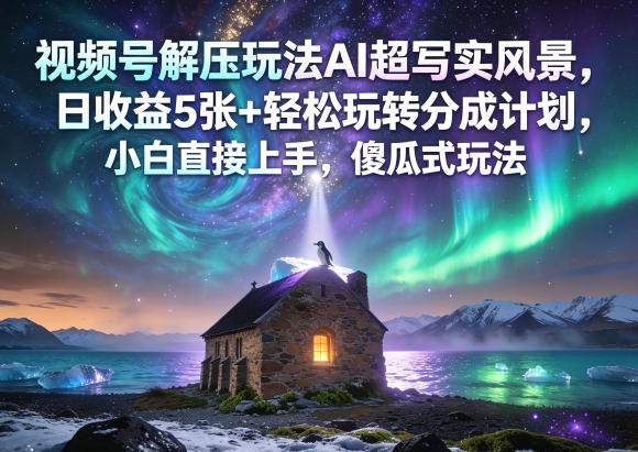 视频号解压玩法AI超写实风景，日收益5张+轻松玩转分成计划，小白直接上手，傻瓜式玩法-旺仔资源库