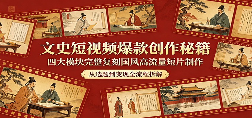 文史短视频爆款创作秘籍：四大模块完整复刻国风高流量短片制作-旺仔资源库