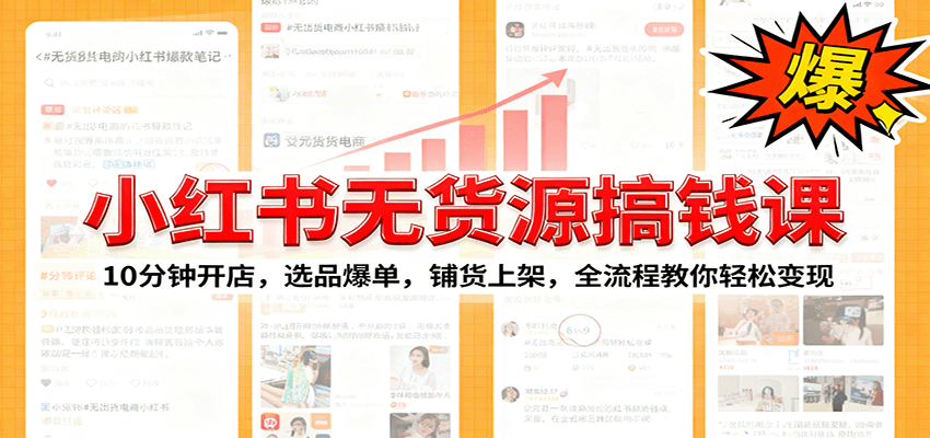 小红书无货源爆单课：10分钟开店，选品爆单，铺货上架，全流程教你轻松变现-旺仔资源库