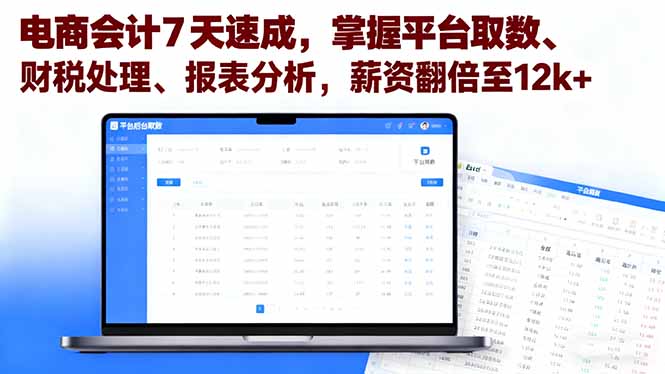 电商会计7天速成，掌握平台取数、财税处理、报表分析，薪资翻倍至12k+-旺仔资源库
