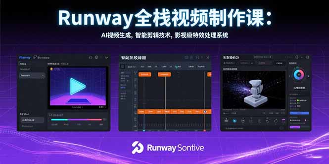 Runway全栈视频制作课：AI视频生成，智能剪辑技术，影视级特效处理系统-旺仔资源库