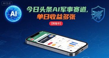 今日头条AI军事赛道，单日收益多张 ，手机可做【附指令】-旺仔资源库