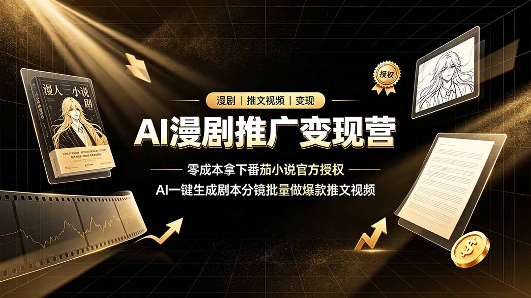 AI漫剧推广变现营,零成本拿下番茄小说官方授权,AI一键生成剧本分镜批量做爆款推文视频-旺仔资源库