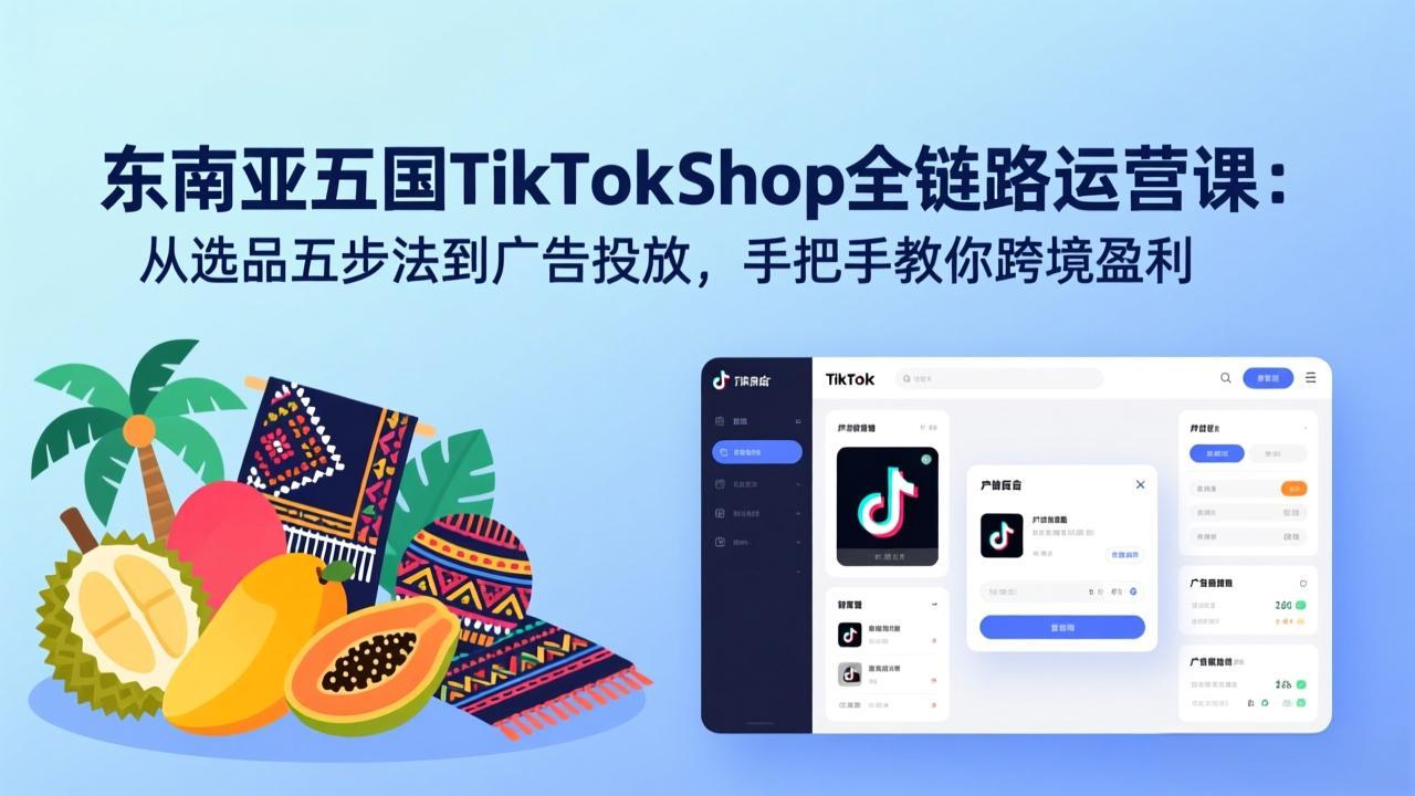 东南亚五国TikTok Shop全链路运营课：从选品五步法到广告投放，手把手教你跨境盈利-旺仔资源库