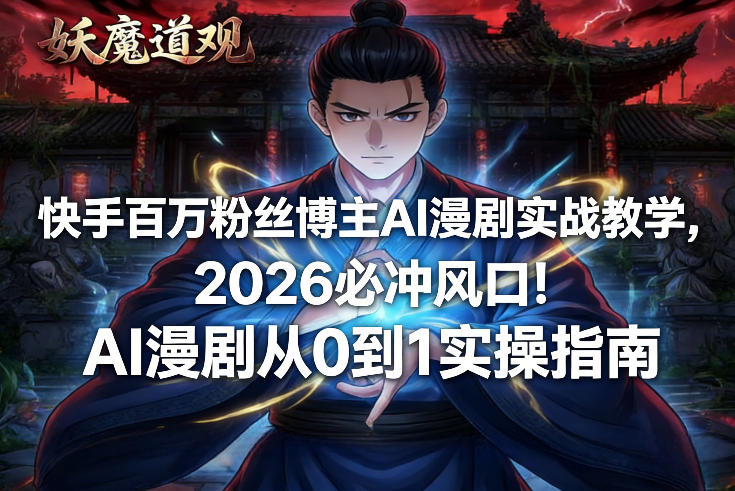 快手百万粉丝博主AI漫剧实战教学，2026必冲风口！AI漫剧从0到1实操指南-旺仔资源库