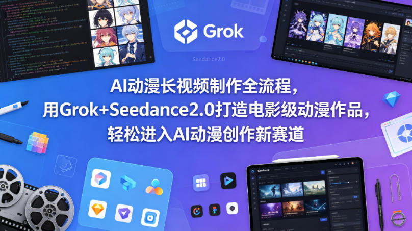 AI动漫长视频制作全流程，用Grok+Seedance2.0打造电影级动漫作品，轻松进入AI动漫创作新赛道-旺仔资源库