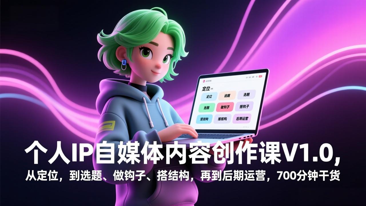 个人IP自媒体内容创作课V1.0，从定位，到选题、做钩子、搭结构，再到后期运营，700分钟干货-旺仔资源库