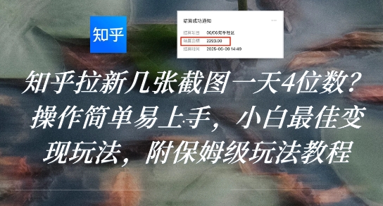 知乎拉新几张截图一天4位数？操作简单易上手，小白最佳变现玩法，附保姆级玩法教程-旺仔资源库