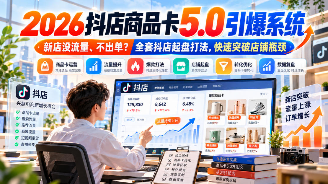 2026抖店商品卡5.0引爆店铺流量,新店没流量、不出单?全套抖店起盘打法,快速突破店铺瓶颈-旺仔资源库