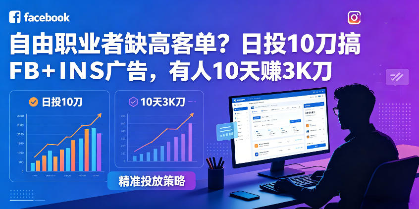 自由职业者缺高客单？日投10刀搞FB+INS广告，有人10天赚3K刀！【原创双语字幕】-旺仔资源库