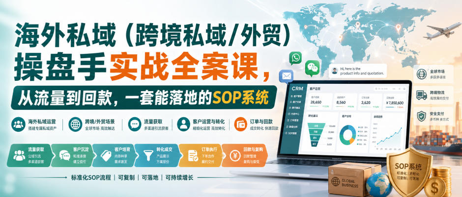 海外私域(跨境私域/外贸)操盘手实战全案课,从流量到回款,一套能落地的SOP系统-旺仔资源库