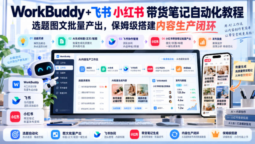 WorkBuddy+飞书小红书带货笔记自动化教程，选题图文批量产出，保姆级搭建内容生产闭环【文档】-旺仔资源库