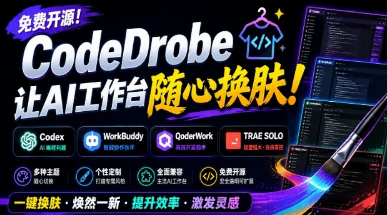 免费开源的CodeDrobe，让AI工作台随心换肤，支持Codex、WorkBuddy等，免费且本地运行！-旺仔资源库