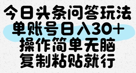 今日头条问答玩法，单账号日入30+，操作简单无脑复制粘贴就行-旺仔资源库