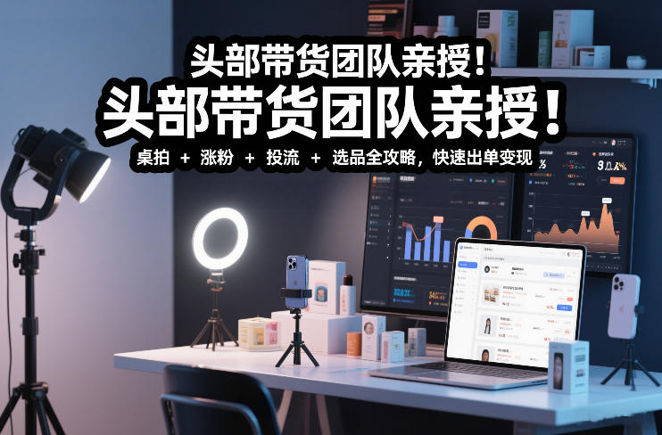 头部带货团队亲授！专业短视频实拍带货课：桌拍+涨粉+投流+选品全攻略，快速出单变现，月入2w+-旺仔资源库