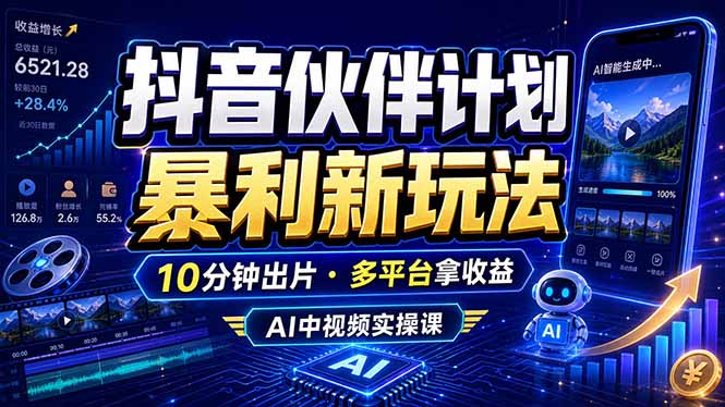 抖音伙伴计划最新玩法，无需配音剪辑，10分钟出一条原创视频，轻松日入三位数-旺仔资源库
