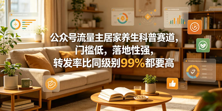 公众号流量主居家养生科普赛道，门槛低，落地性强，转发率比同级别99％都要高-旺仔资源库