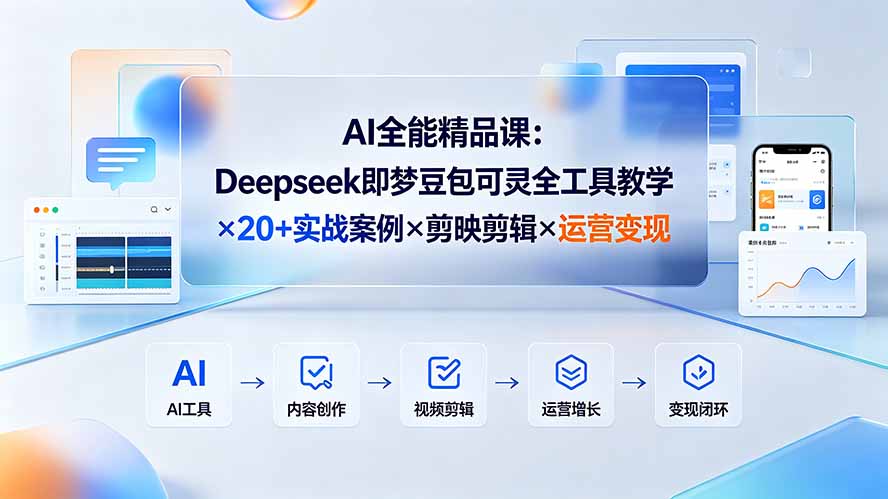 AI全能精品课:Deepseek即梦豆包可灵全工具教学×20+实战案例×剪映剪辑×运营变现-旺仔资源库