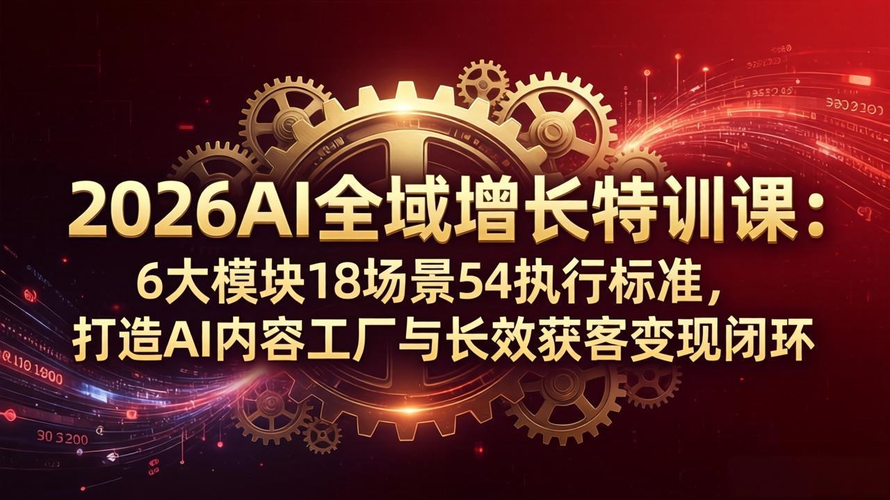 2026AI全域增长特训课：6大模块18场景54执行标准，打造AI内容工厂与长效获客变现闭环-旺仔资源库