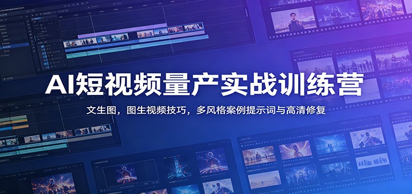 AI短视频量产实战训练营：文生图，图生视频技巧，多风格案例提示词与高清修复-旺仔资源库