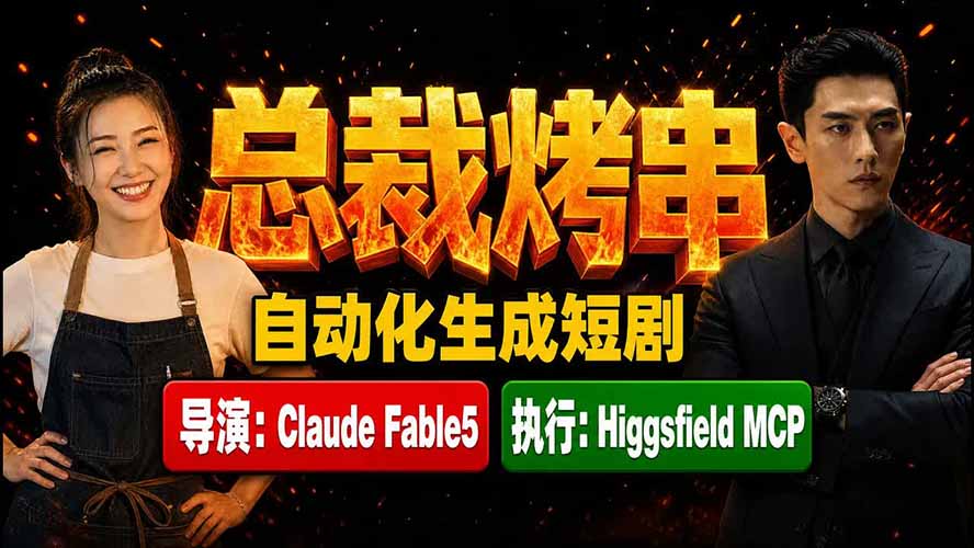 《总裁烤串》真人短剧全自动诞生!Claude Fable5 当导演,Higgsfield MCP 执行!-旺仔资源库
