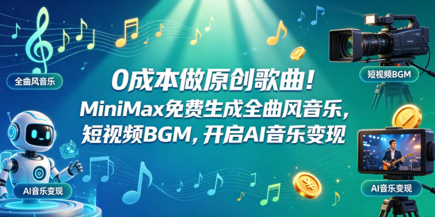 0成本做原创歌曲！MiniMax免费生成全曲风音乐，短视频BGM，开启AI音乐变现-旺仔资源库