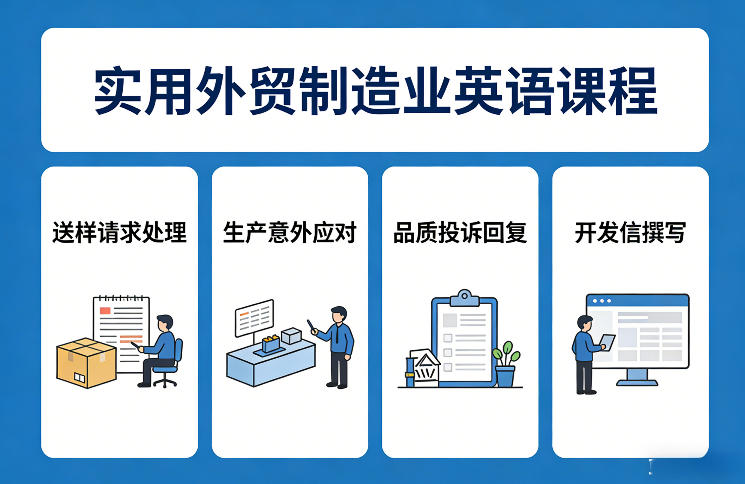 实用外贸制造业英语课程，教你专业处理送样请求、应对生产意外、回复品质投诉、撰写开发信等-旺仔资源库