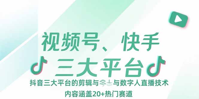 视频号、快手、抖音三大平台的剪辑与数字人直播技术，内容涵盖20+热门赛道-旺仔资源库