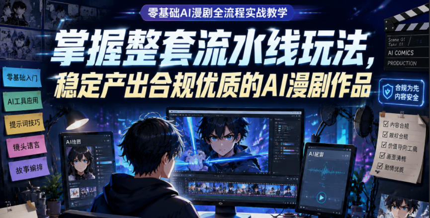 零基础AI漫剧全流程实战教学，掌握整套流水线玩法，稳定产出合规优质的AI漫剧作品-旺仔资源库