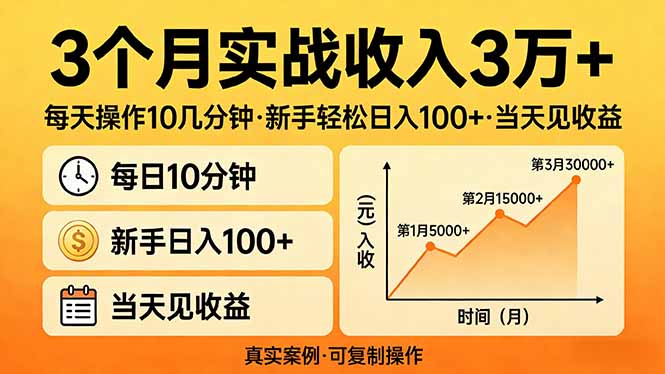 3个月实战收入3万+,每天操作10几分钟,新手轻松日入100+,当天见收益-旺仔资源库