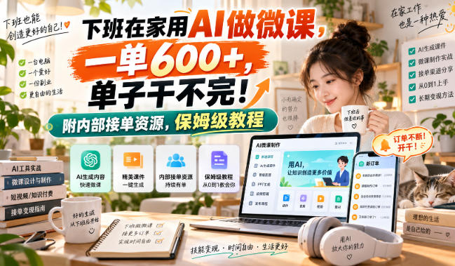 下班在家用AI做微课,一单600+,单子干不完!附内部接单资源,保姆级教程【揭秘】-旺仔资源库