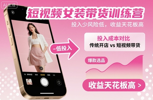 短视频女装带货训练营，投入少风险低，收益天花板高-旺仔资源库
