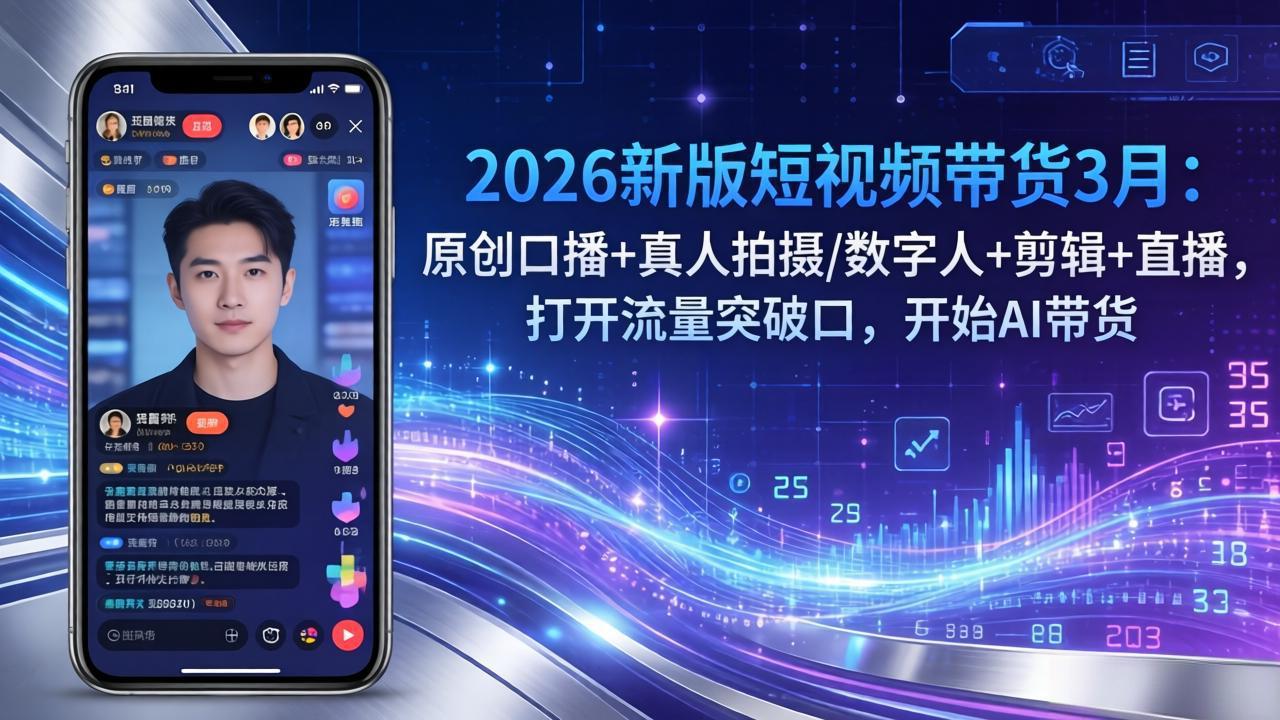 2026新版短视频带货3月:原创口播+真人拍摄/数字人+剪辑+直播,打开流量突破口,开始AI带货-旺仔资源库