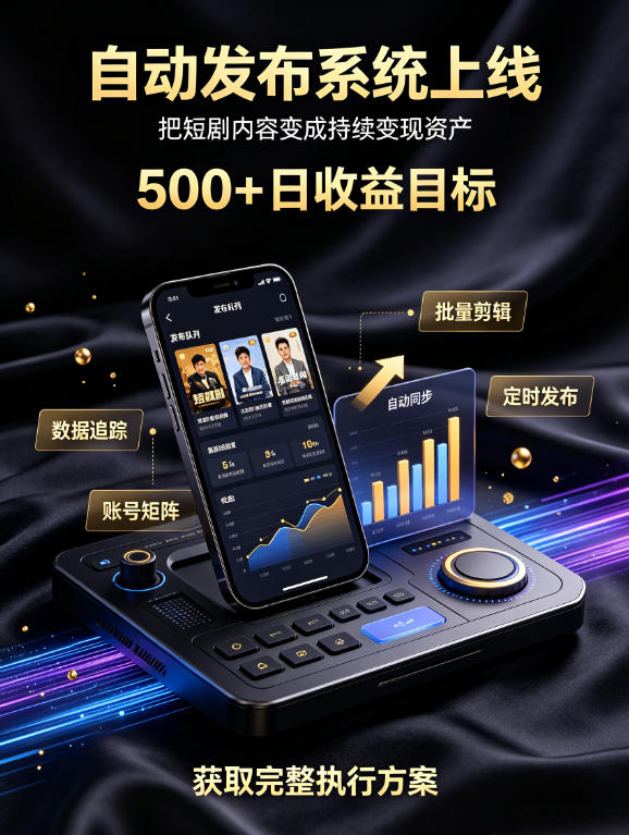 还在找靠谱线上副业？快手短剧项目，全程自动发布内容，不用熬夜做视频，轻松日入500+【揭秘】-旺仔资源库