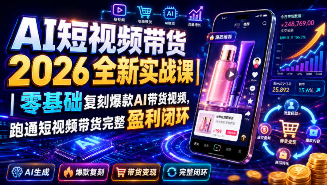 AI短视频带货2026全新实战课|零基础复刻爆款AI带货视频,跑通短视频带货完整盈利闭环-旺仔资源库