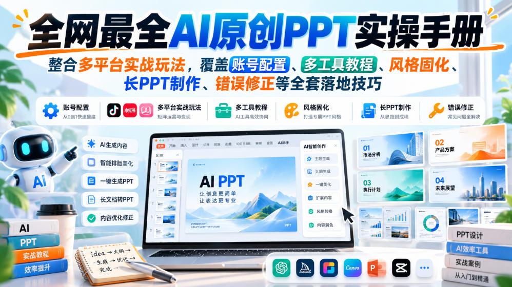 全网最全AI原创PPT实操手册，整合多平台实战玩法，覆盖账号配置、多工具教程、风格固化、长PPT制作、错误修正等全套落地技巧-旺仔资源库