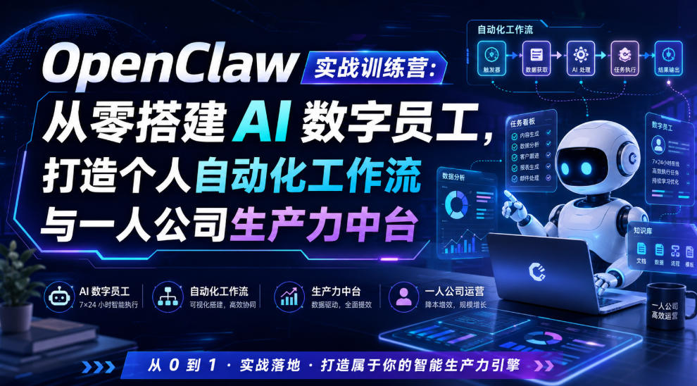 OpenClaw实战训练营:从零搭建AI数字员工,打造个人自动化工作流与一人公司生产力中台-旺仔资源库