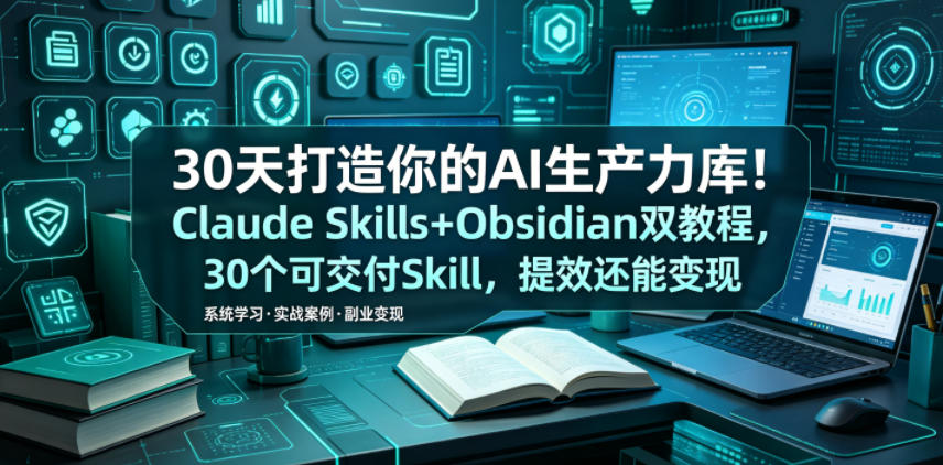30天打造你的AI生产力库！Claude Skills+Obsidian 双教程，30 个可交付 Skill，提效还能变现-旺仔资源库