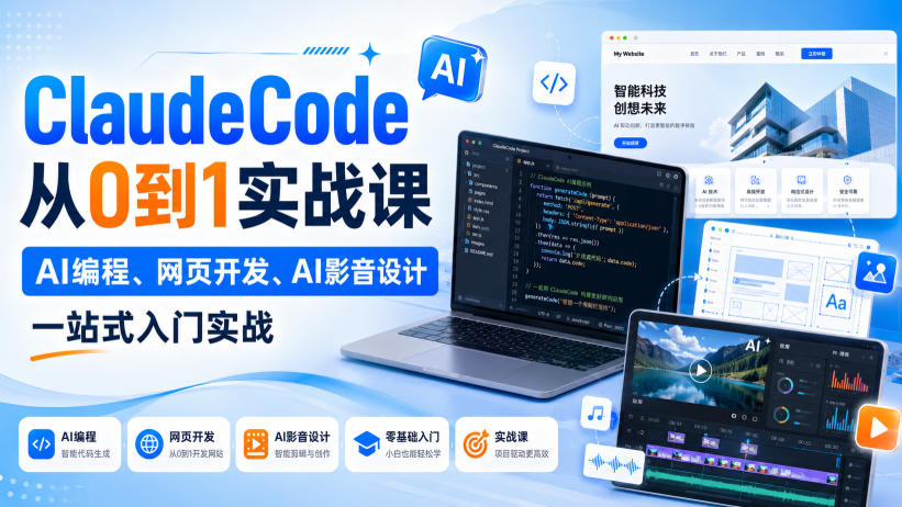 Claude Code从0到1实战课,AI编程、网页开发、AI影音设计一站式入门实战(更新)-旺仔资源库