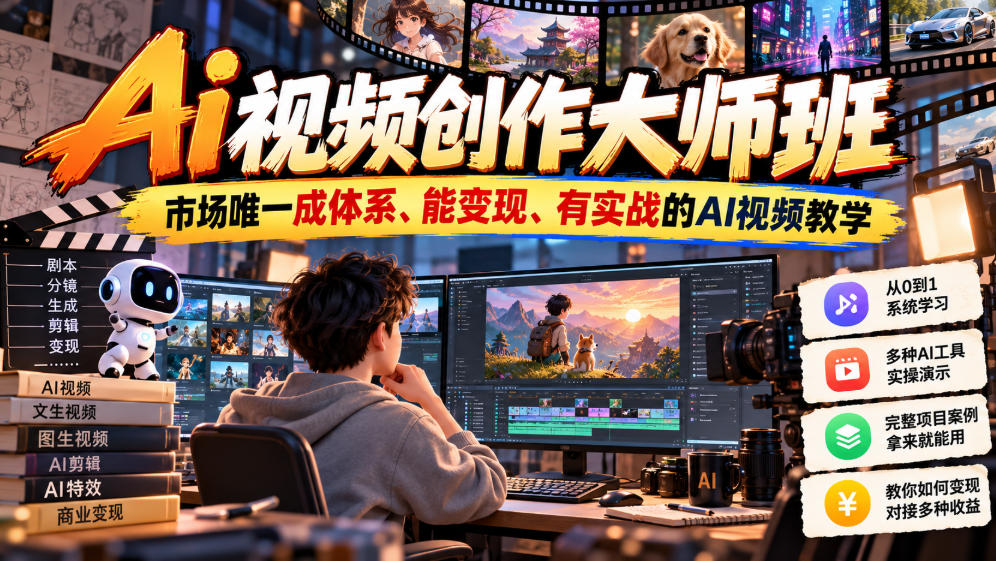 Ai视频创作大师班,市场唯一成体系、能变现、有实战的AI视频教学(更新2026)-旺仔资源库