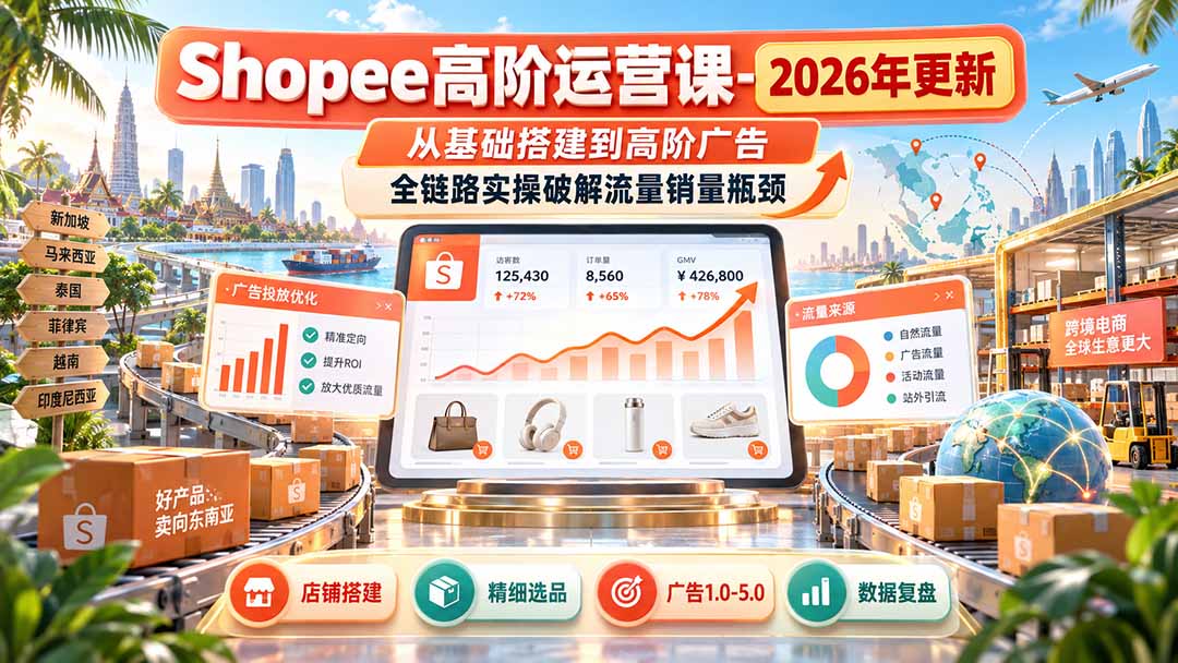 Shopee高阶运营课-更新9月,从基础搭建到高阶广告,全链路实操破解流量销量瓶颈-旺仔资源库