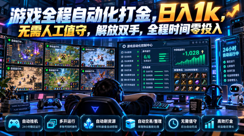 游戏全程自动化打金,日入1k,无需人工值守,解放双手,全程时间零投入【揭秘】-旺仔资源库