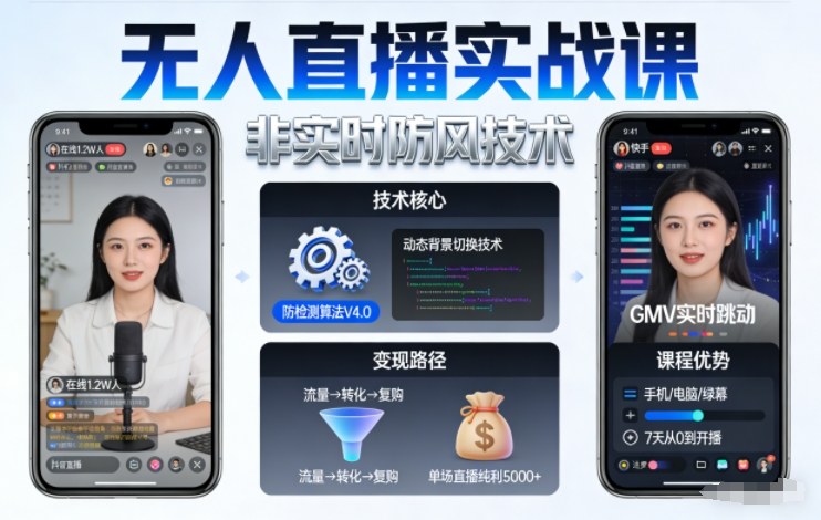 宝子哥无人直播实战课,非实时防风技术,聚焦抖音快手等平台直播带货,轻松开启直播变现之路(更新2026年08月18日)-旺仔资源库
