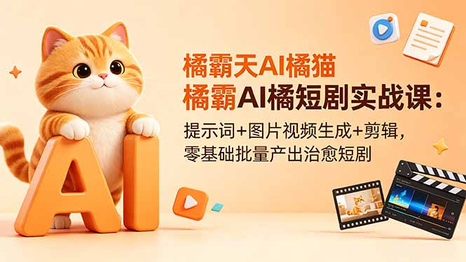 橘霸天AI橘猫短剧实战课：提示词+图片视频生成+剪辑，零基础批量产出治愈短剧-旺仔资源库