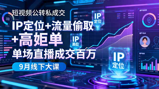 短视频公转私成交9月线下大课,IP定位+流量偷取+高客单,单场直播成交百万-旺仔资源库