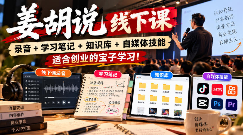 姜胡说线下课录音＋学习笔记＋知识库＋自媒体技能，​适合创业的宝子学习！-旺仔资源库